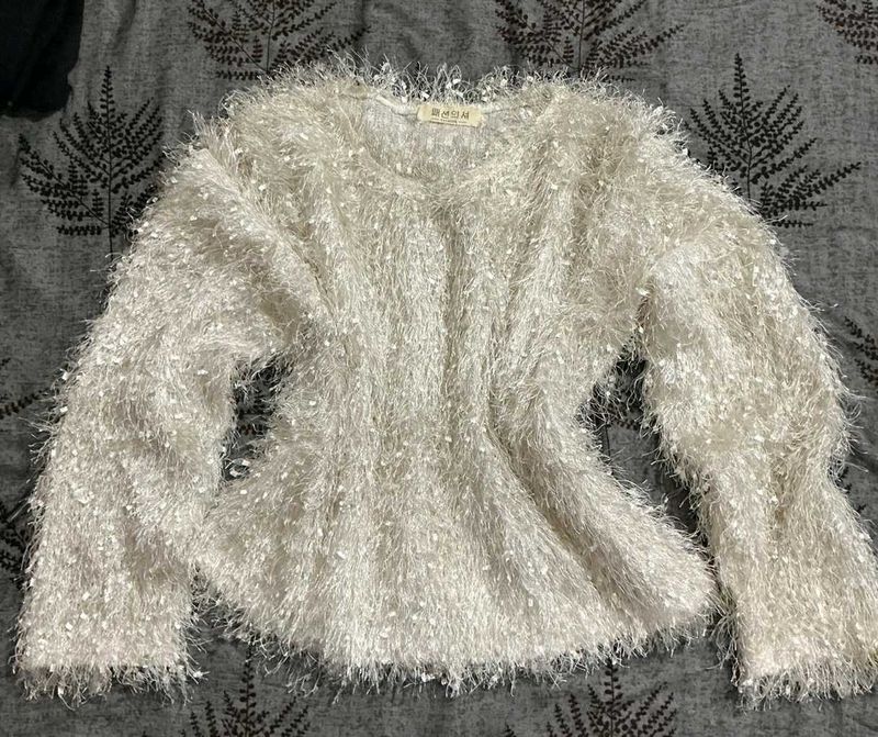 Ivory Fuzzy Knit Sweater