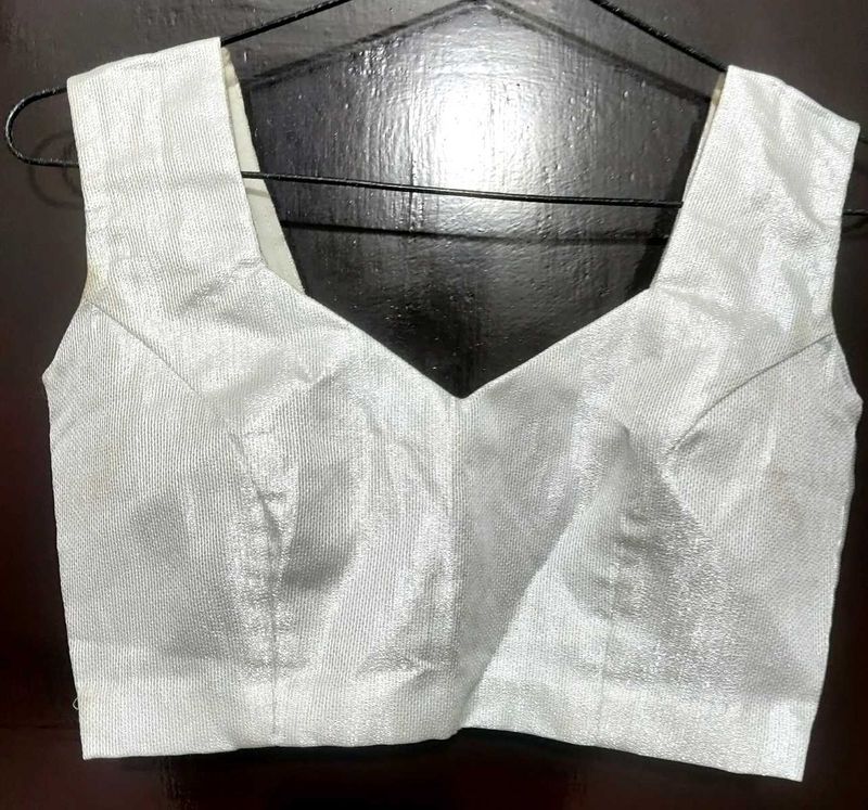 Silver Shimmer Stitched Blouse🤍 Full Margin