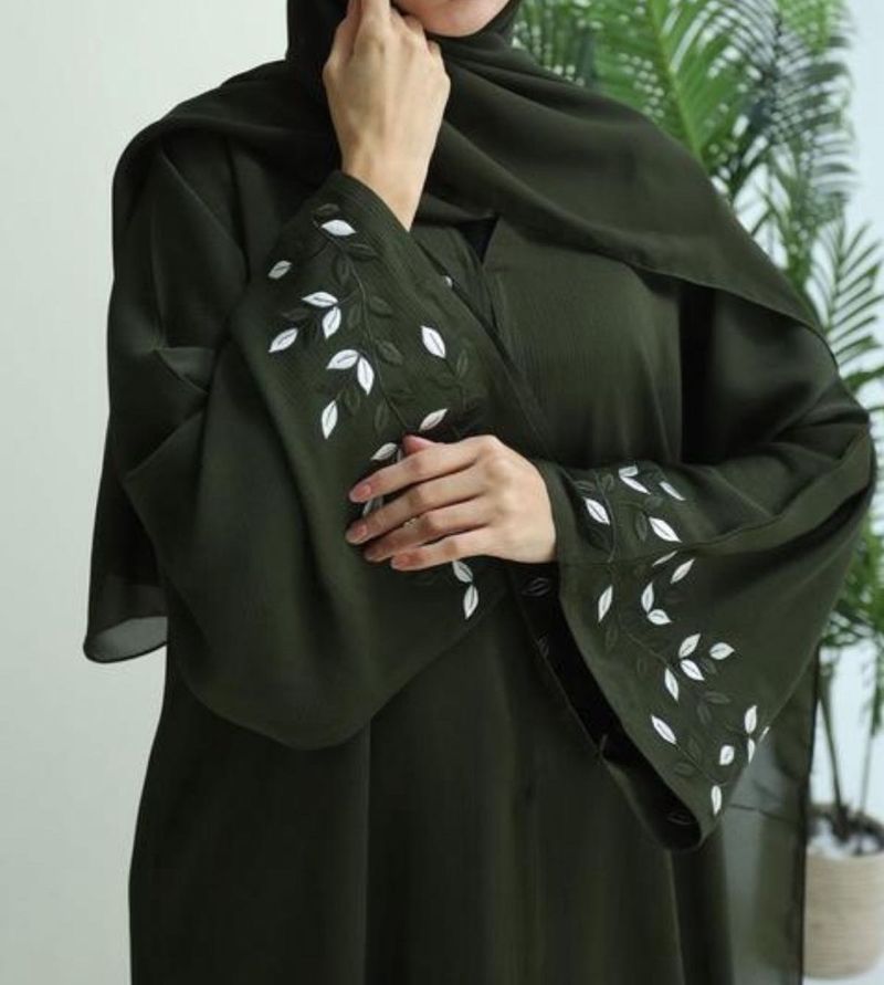 Elegant Olive Abaya with Embroidery