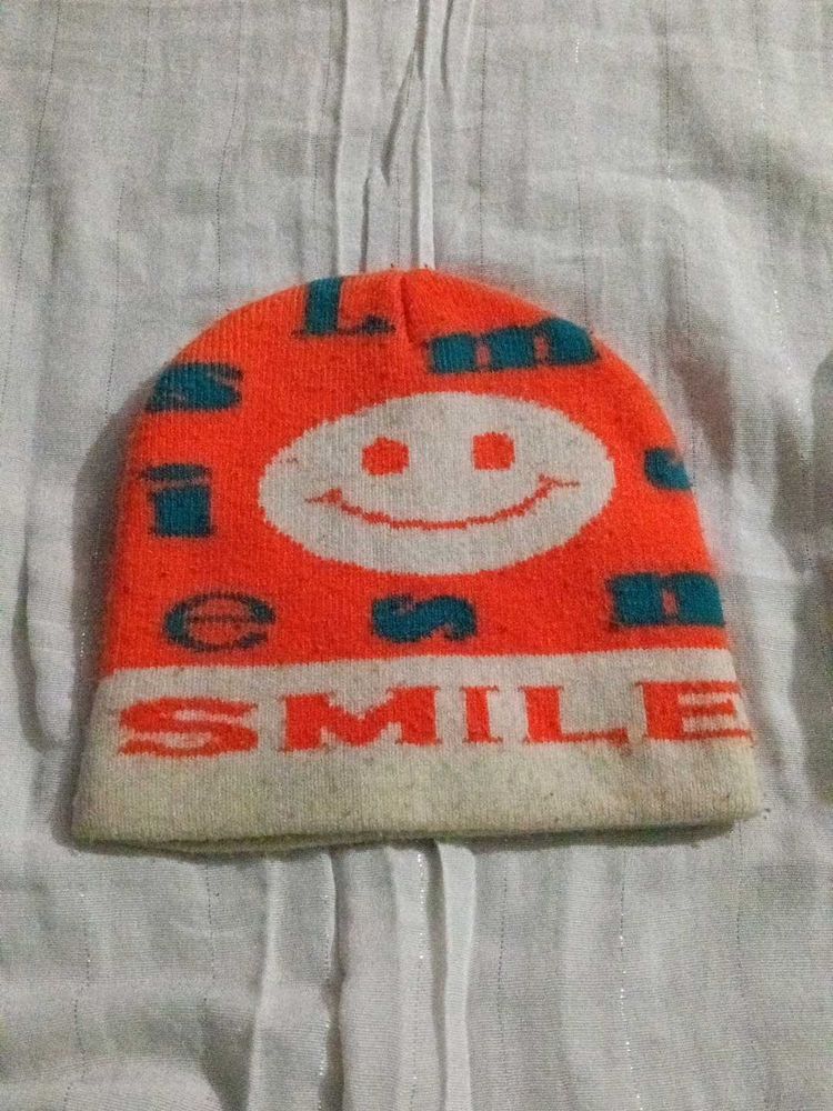 Smile Beanie - Orange &amp; White
