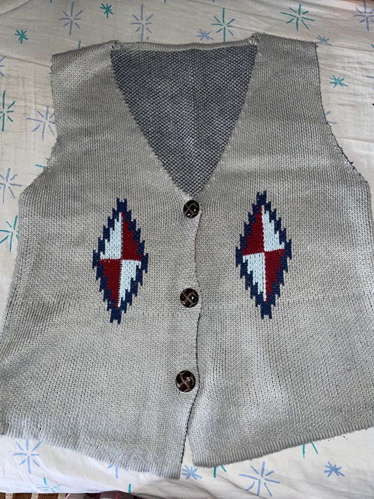 Knit V-Neck Button Vest