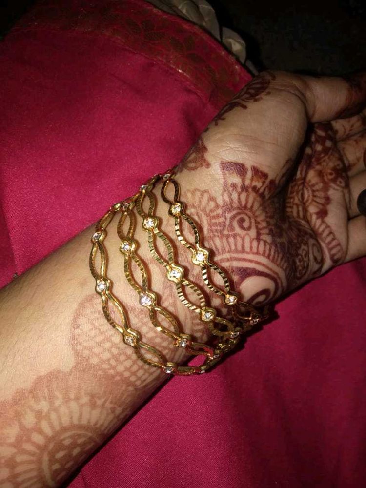 Golden Bangles With White Stone