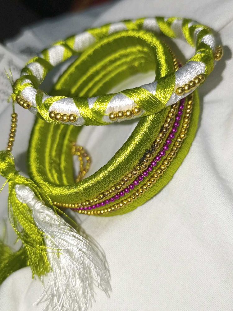 Green Beaded Bangles