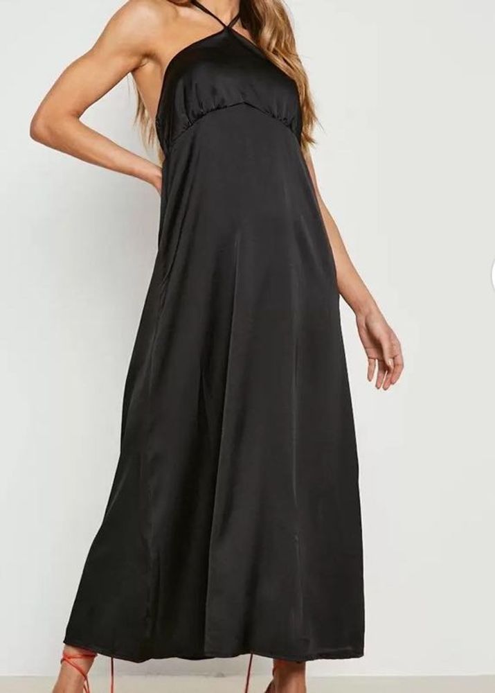 Boohoo Halter Neck Satin Maxi