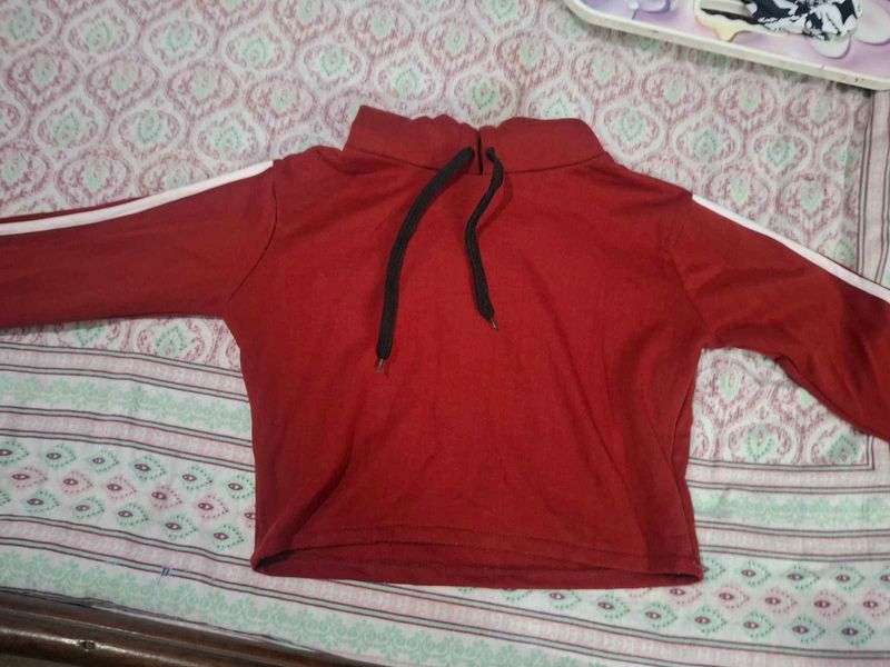 Red Long Sleeve crop hoodie