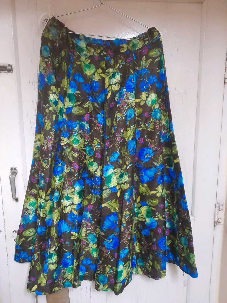 Peacock Feather Print Long Skirt