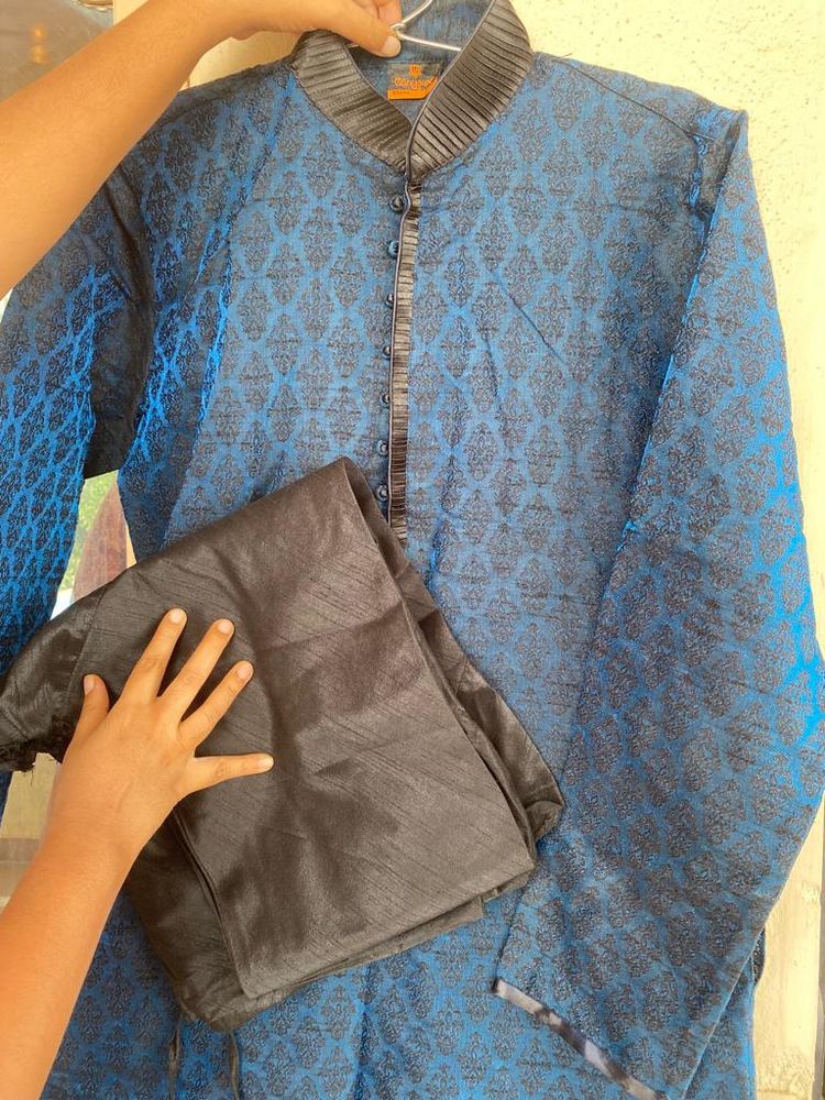 Manyavar blue &amp; black Kurta with pyjama