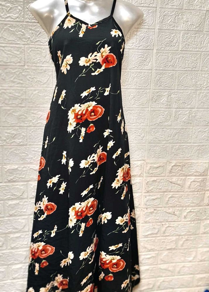 Floral Long Black Gown