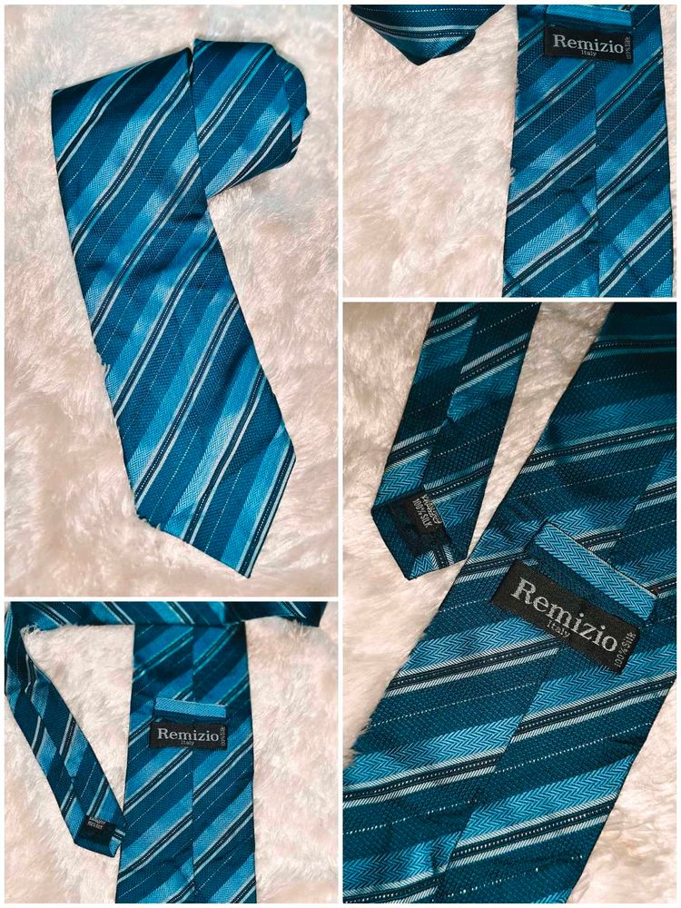 Striped Blue Tie Pure Silk From Italy