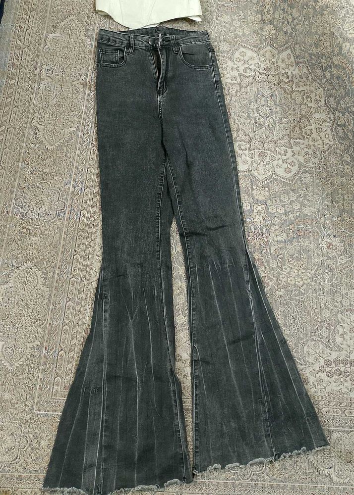 Inported Branded Charcol Grey Flared Denim.