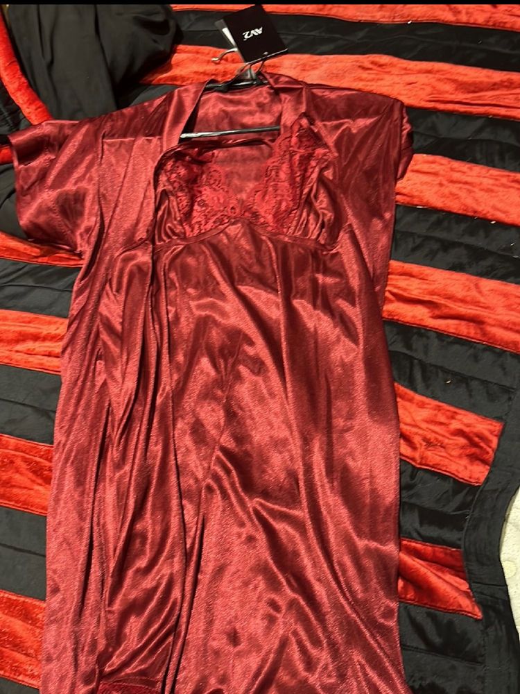 Maroon Night Gown Set