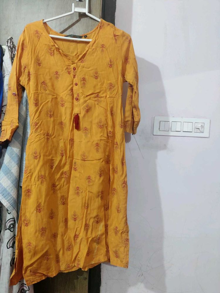 Yellow Printed Kurta