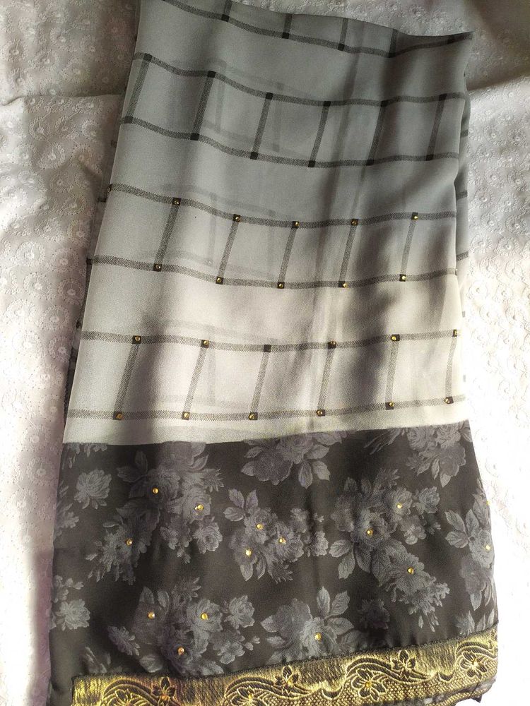 Grey And Black Saree