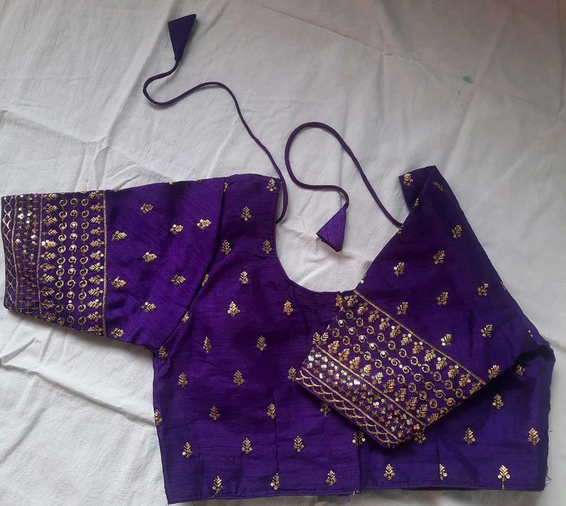 Purple &amp; Gold Embroidered Sari Blouse