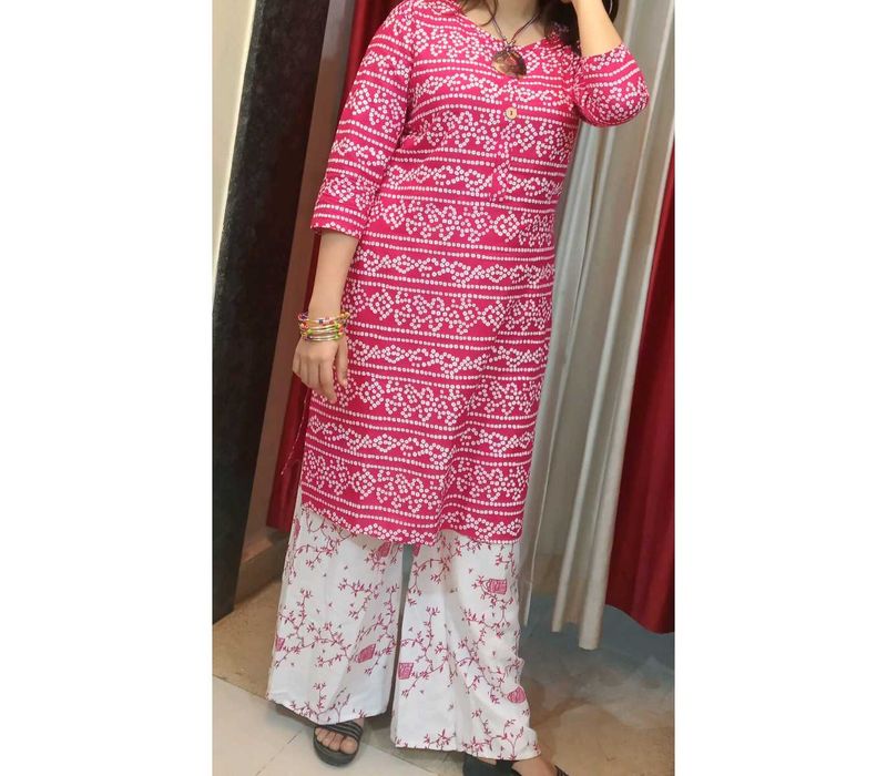 Pink White Kurta Palazzo Set