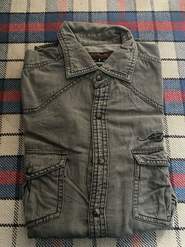 Ed hardy Mens Denim Shirt Grey