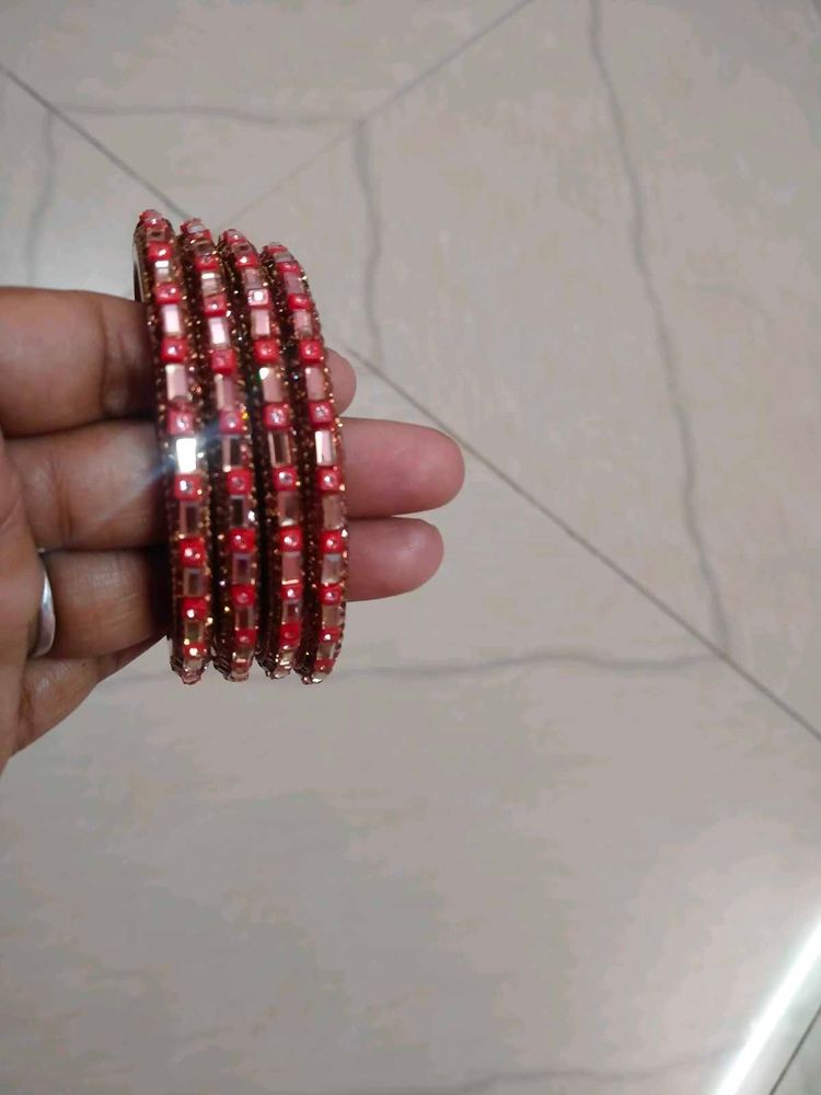 Set of Red &amp; Gold Beaded Bangles