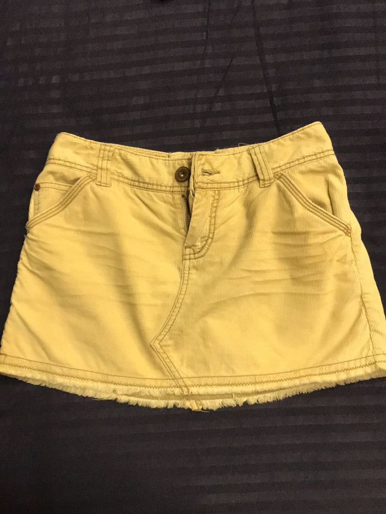 Tan Mini Skirt with Raw Hem
