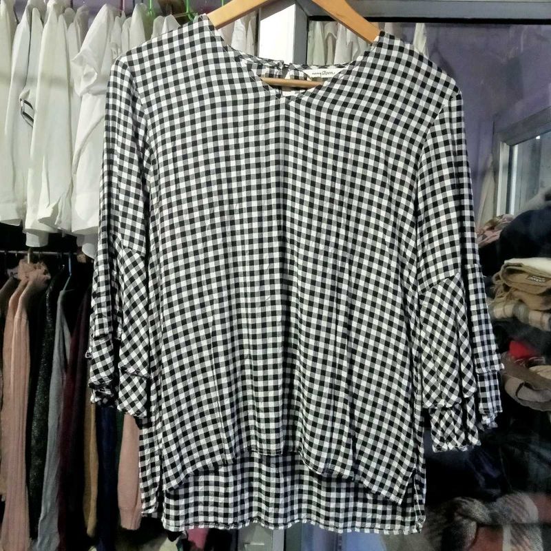 Checked Peplum Top