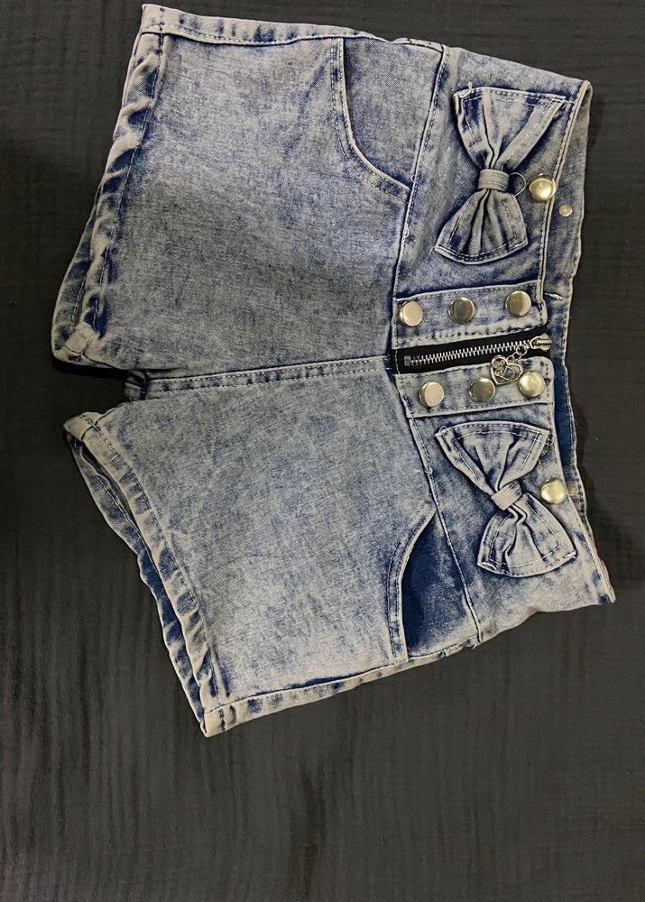 Y2K Acid Wash Denim Bow Shorts