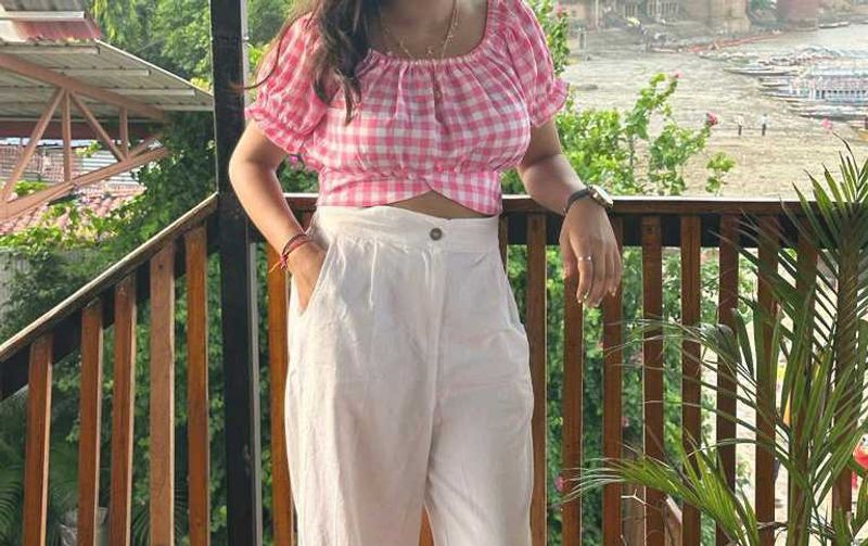 Pink Gingham Crop Top And Shorts