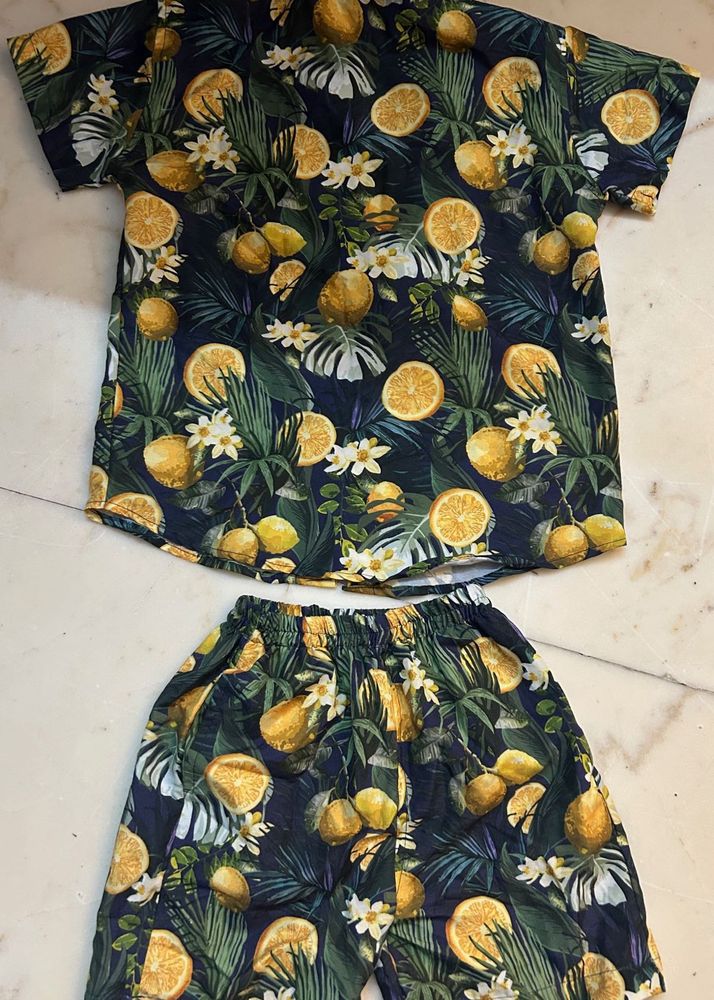 Cute Lemon Print Kids Outfit