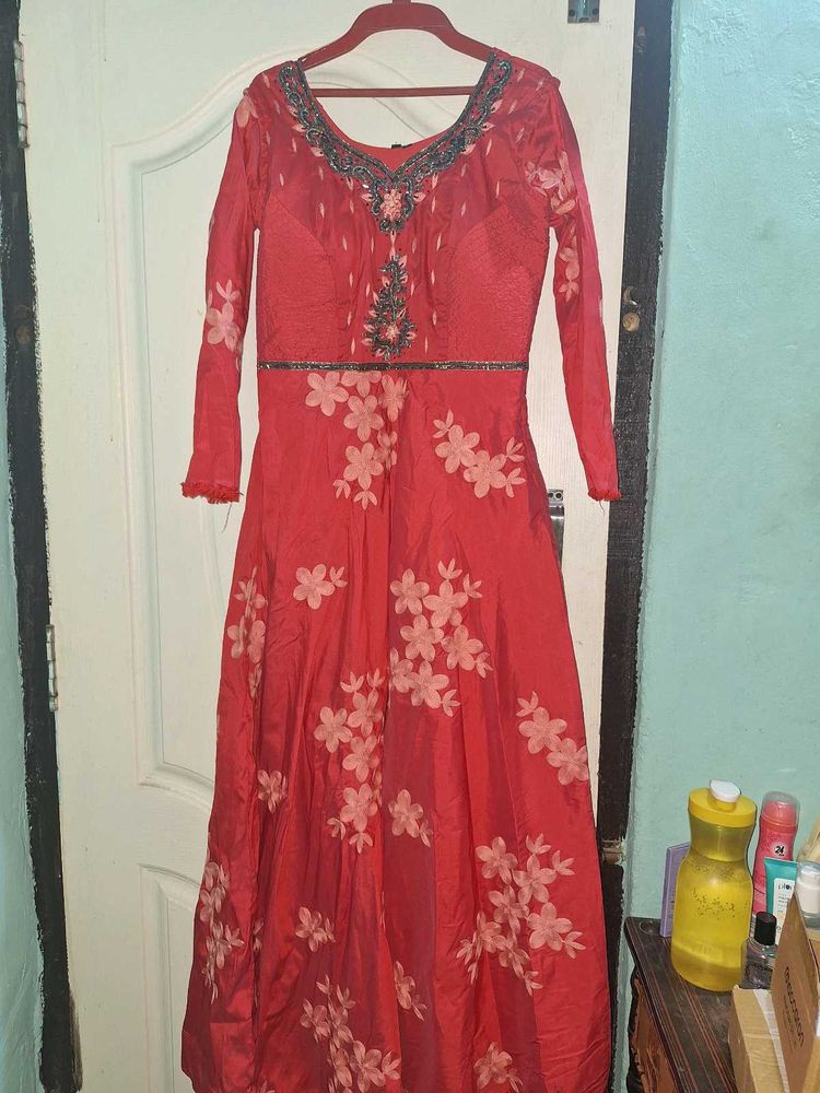 Elegant Red Floral Dress