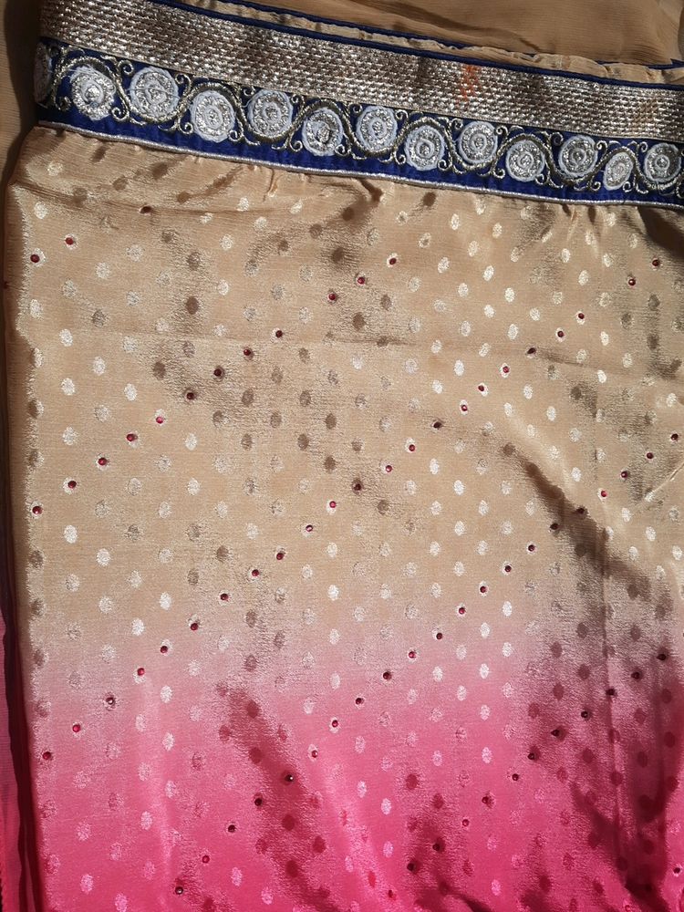Blue And Pink Gradient Saree
