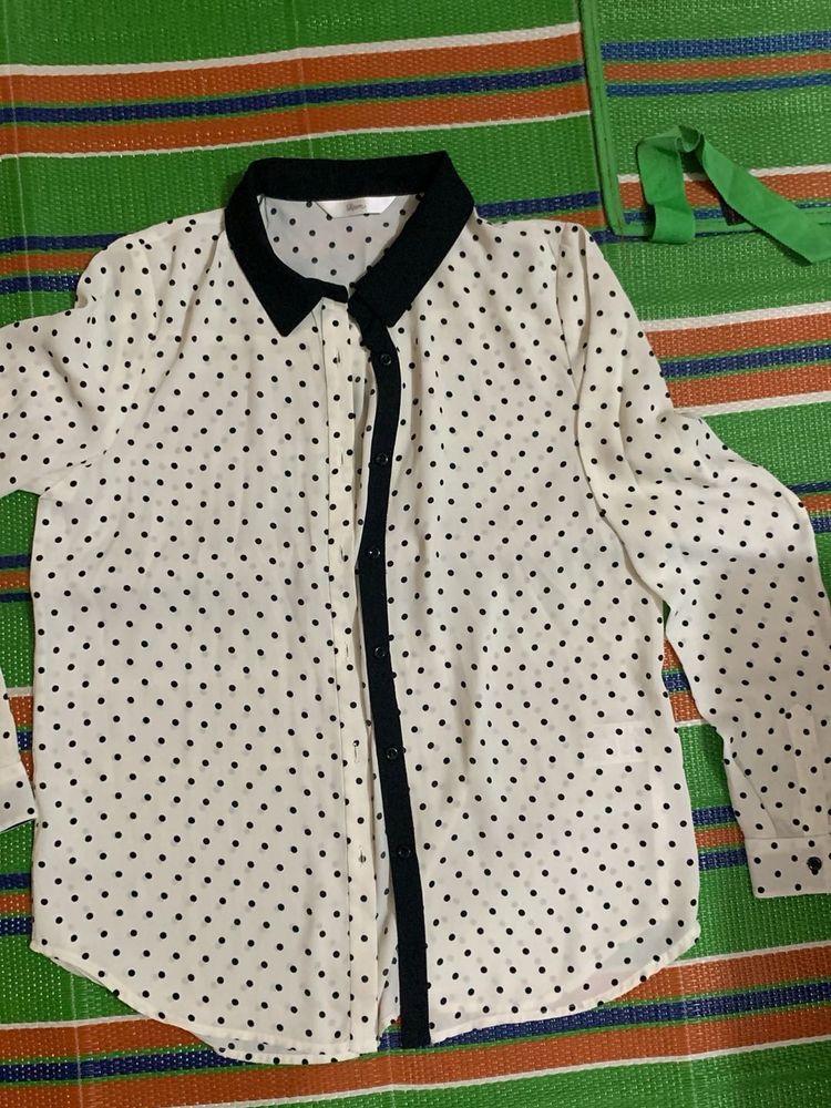 Polka Dot White Full Sleeves Shirt