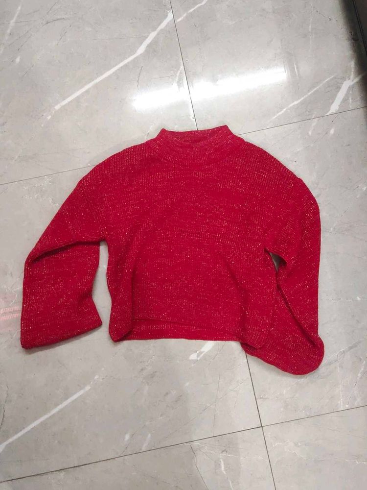 Expensive Looking Red Mock Neck Cropped Sweater