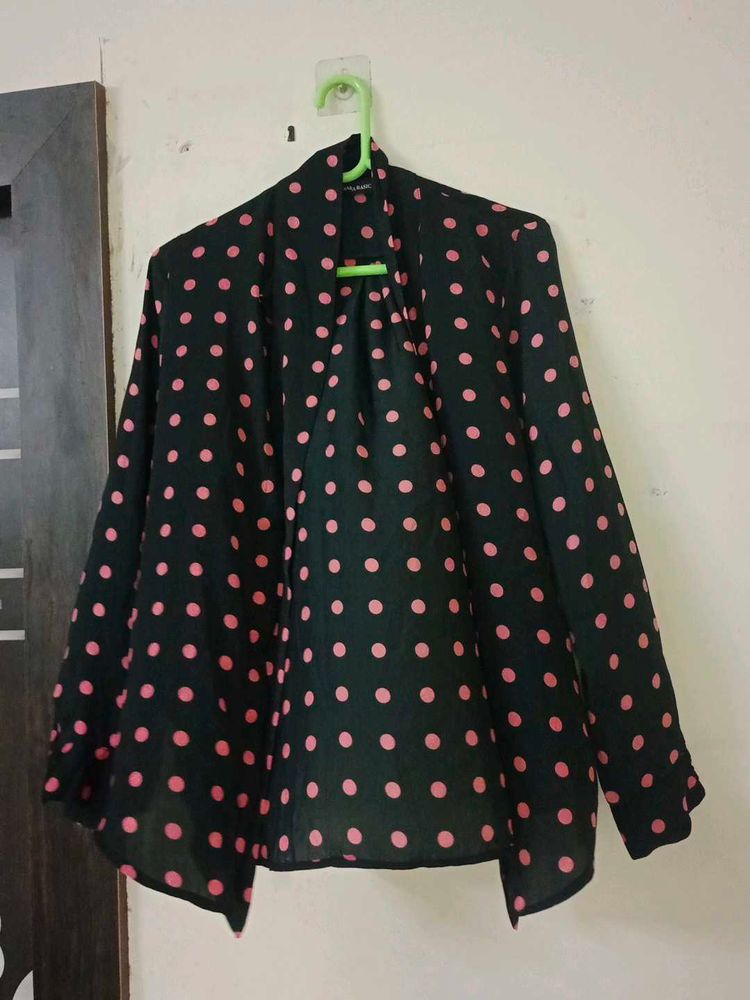 Polka Dot Open Front Blouse