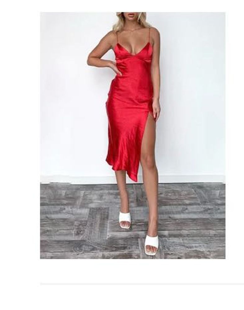 Red Satin Slip Dress