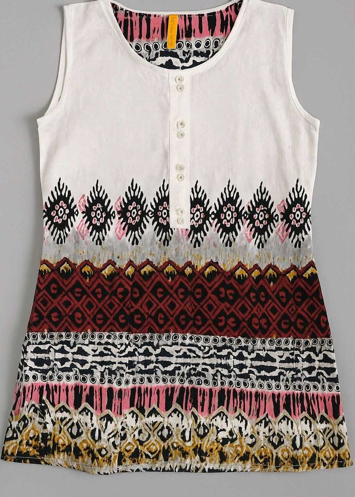 Ethnic Sleeveless Cotton Top with Tribal Pri