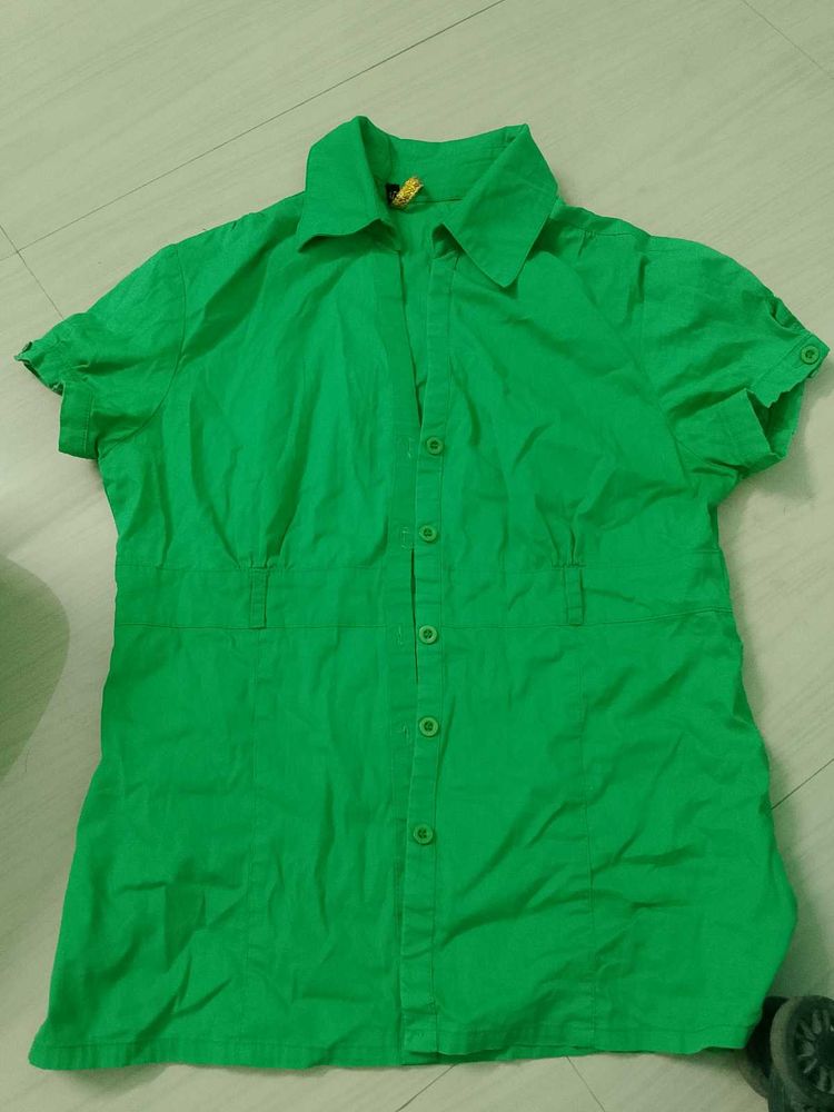 Green Short Sleeve Fitted Shirt