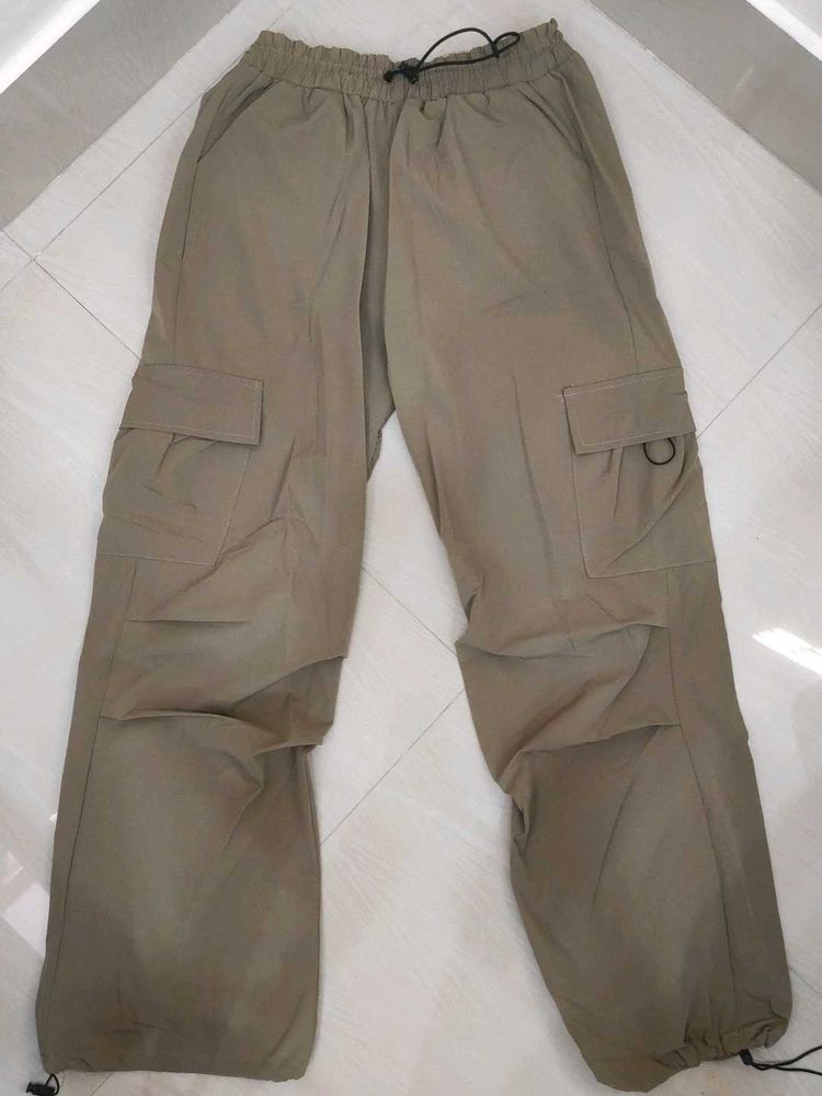Olive Cargo Baggy Parachute Pants