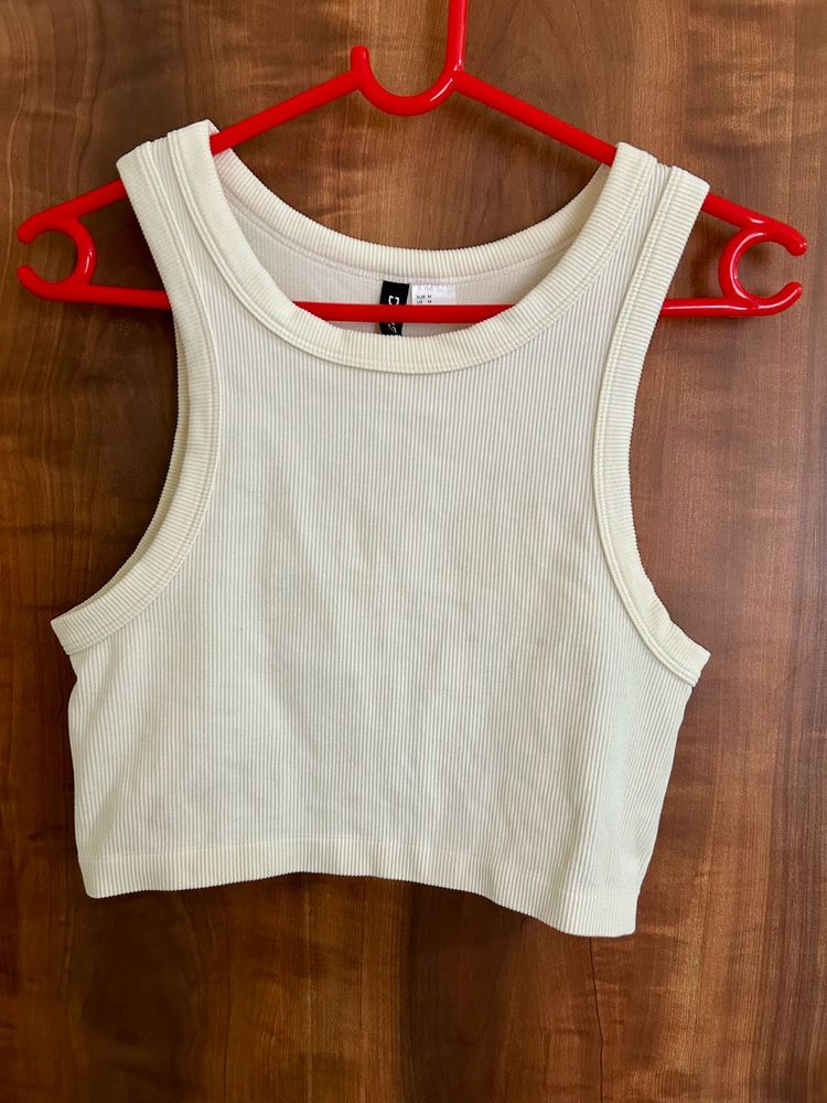 H&amp;M Cream Ribbed Crop Top