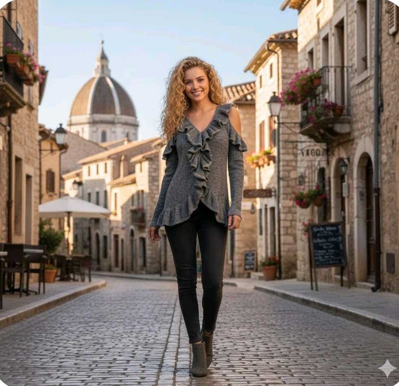 Elegant Ruffle Cold Shoulder Top