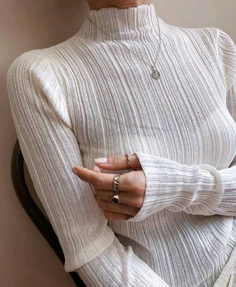 Ivory Ribbed Turtleneck Top