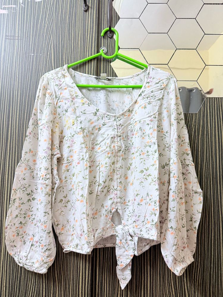 Floral Tie-Front Long Sleeve Top