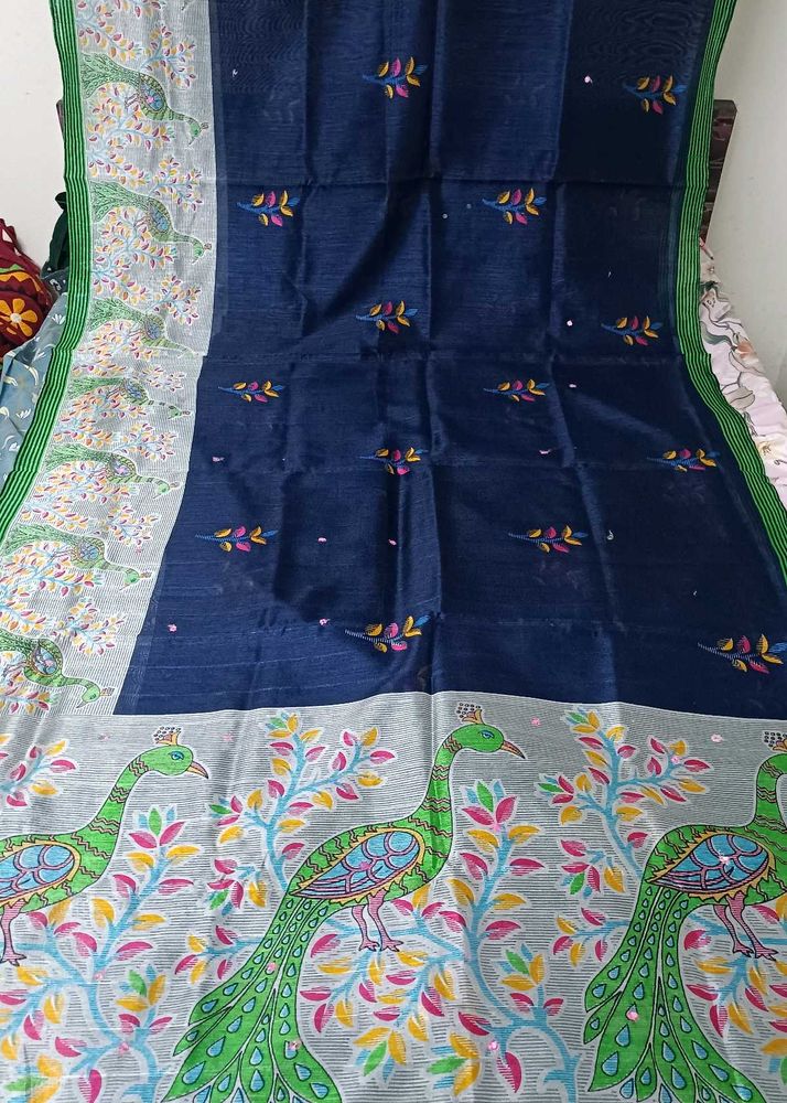 Elegant Navy Blue Silk Saree
