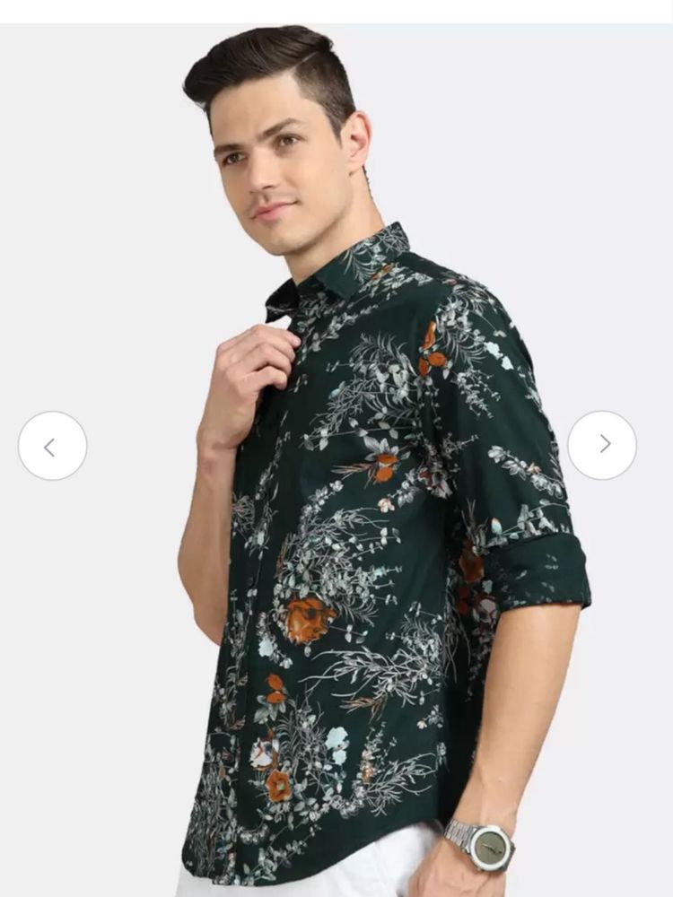 Floral Print Slim Fit Opaque Cotton Casual Shirt
