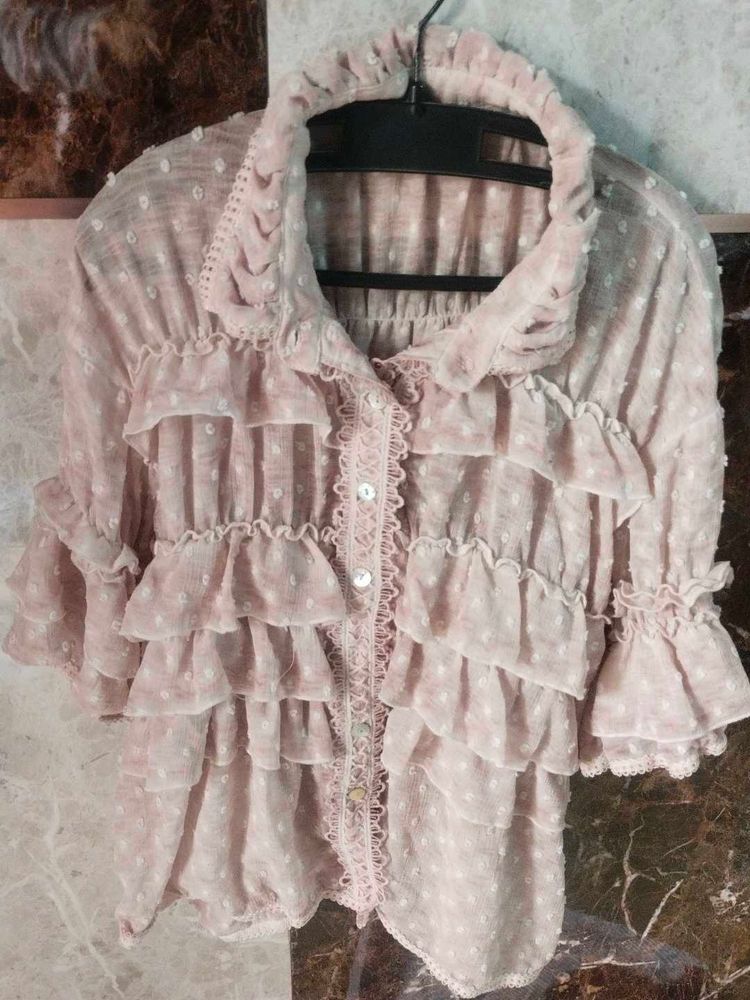 Pink Ruffle Shirt Top