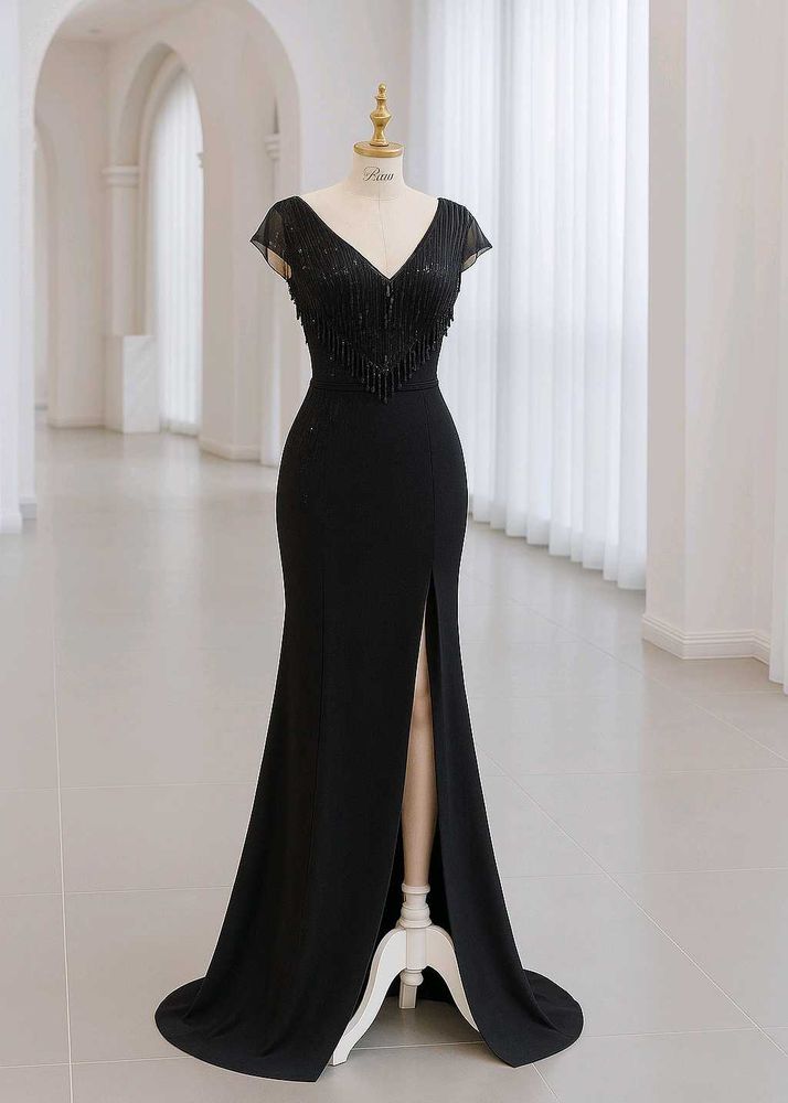 Elegant Black Slit Gown