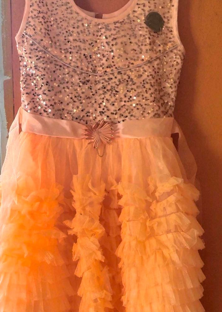Girls&#39; Sparkly Peach Ruffle Dress