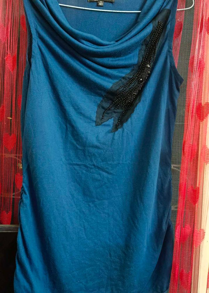 Teal Blue Sleeveless Top (with beadwork)
