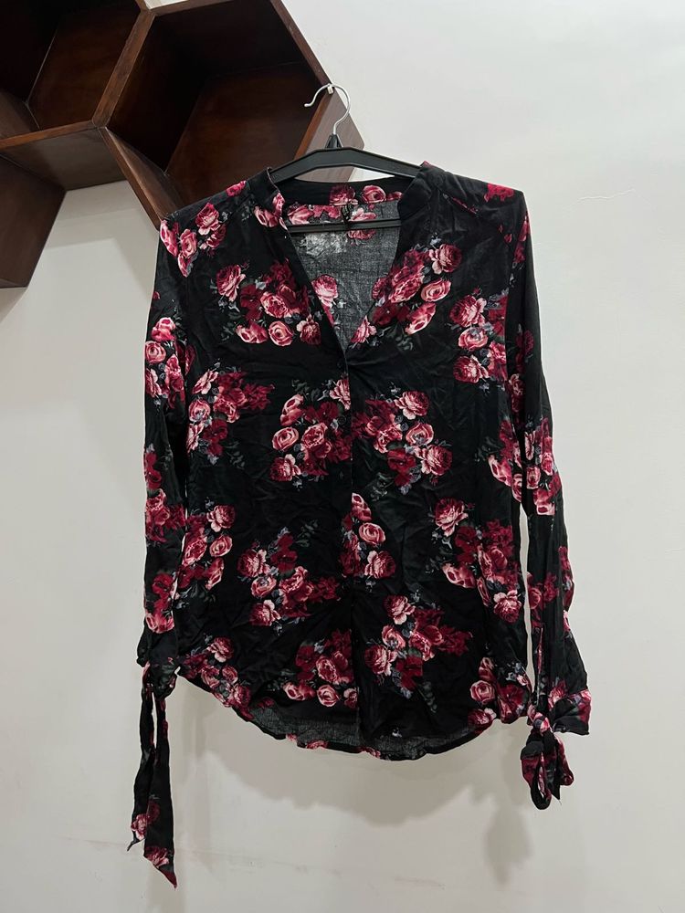 Black Floral Print Top