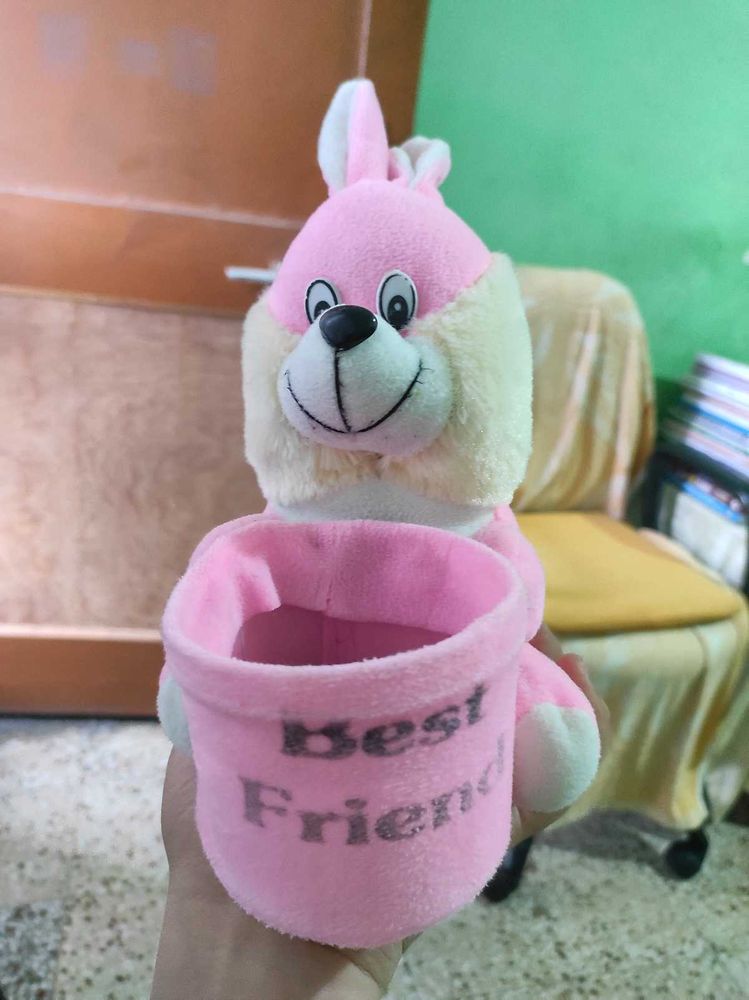 Pink Bunny Plush &#34;Best Friends&#34; Holder