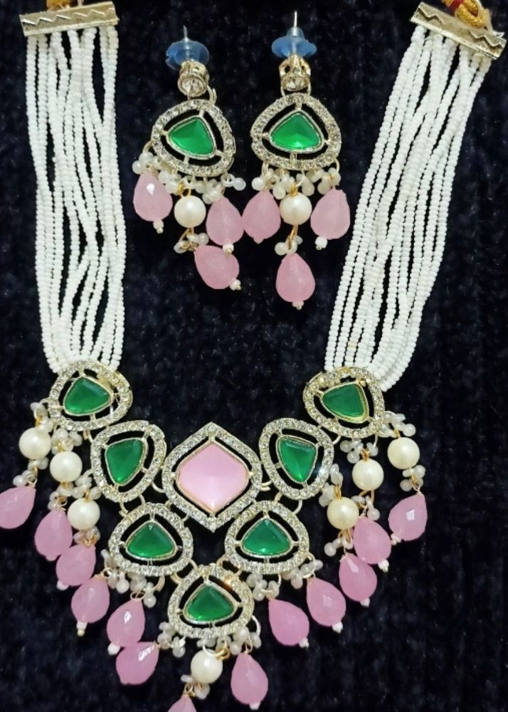 Elegant Pink &amp; Green Jewelry Set