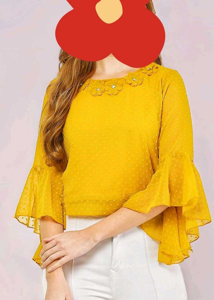 Georgette Crop Top: Sheer dot Design, Trendy Bell