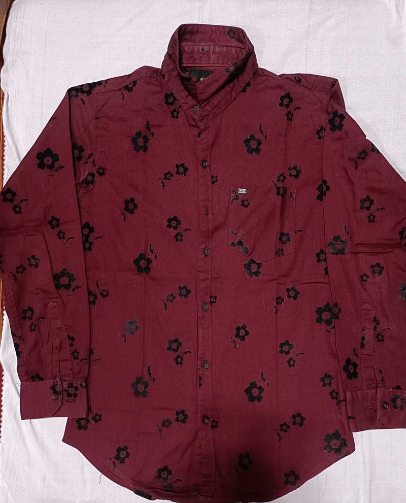 Maroon Floral Print Shirt